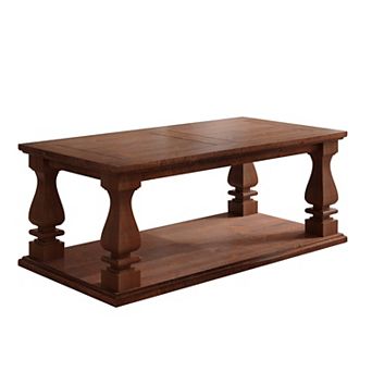 KWPZQEB Farmhouse Rectangular Wood Coffee Table with Storage Shelf