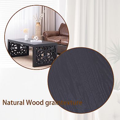 KWPZQEB Rustic Ornate Side Panels Carved Wood Coffee Table