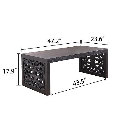 KWPZQEB Rustic Ornate Side Panels Carved Wood Coffee Table