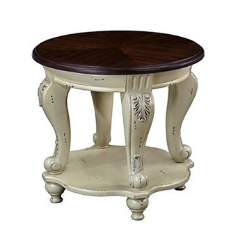 KWPZQEB Retro Round End Table with Shelf, Solid Wood Sofa Side Table for Living Room