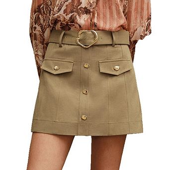 Women High Waist Button Mini Cargo A-Line Skirt