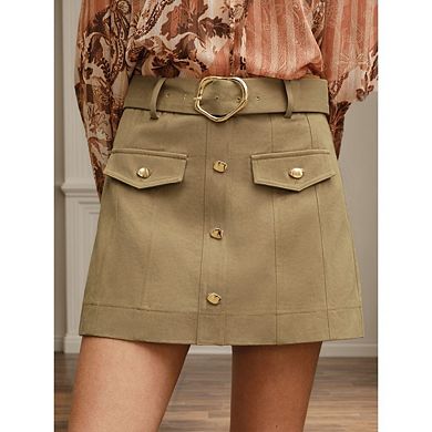 Women High Waist Button Mini Cargo A-Line Skirt