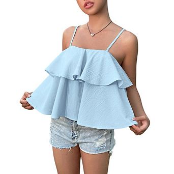 Women Camisoles Tops V Neck Backless Ruffle Hem Going Out Tops Cute Y2k Teen Girls Camis