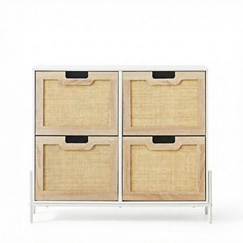 Rattan Shoe Cabinet with 4 Flip Drawers and Adjustable Shelf Narrow Hidden Shoe Storage
