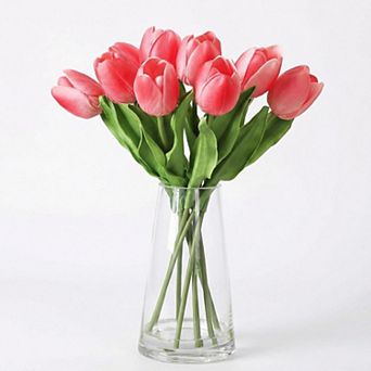 Artificial Tulips with Vase, Real Touch Silk PU Faux Tulips Bouquet, Faux Flowers for Wedding & Home