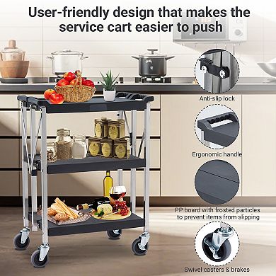 3-Tier Foldable Utility Cart - 330Lbs Heavy Duty, Lockable Wheels