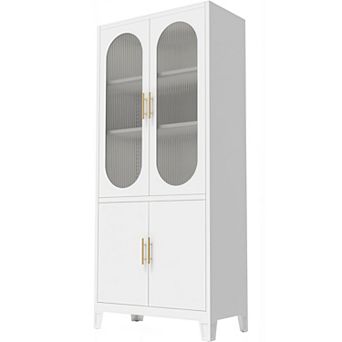 Pantry Cabinet with Fluted Glass Doors, Kitchen Storage Cabinet