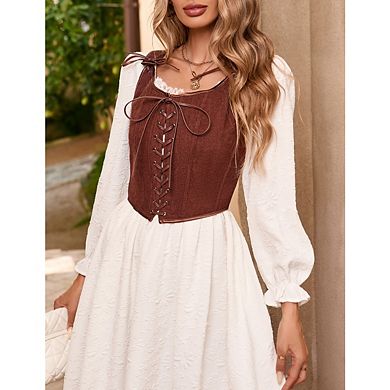 Women's Renaissance Corset Tops Vintage Lace Up Overbust Bustier Bodice