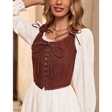 Women's Renaissance Corset Tops Vintage Lace Up Overbust Bustier Bodice