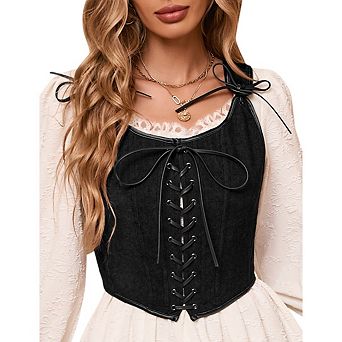 Women's Renaissance Corset Tops Vintage Lace Up Overbust Bustier Bodice