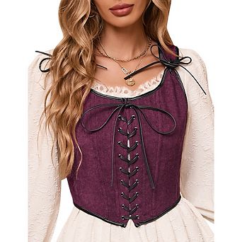 Women's Renaissance Corset Tops Vintage Lace Up Overbust Bustier Bodice