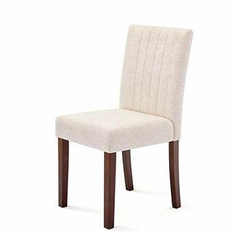 Set of 6 Parsons Style Dining Chairs, Modern High-Back Linen Upholstery with Wood Legs, Beige
