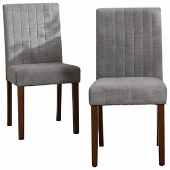 Set of 6 Parsons Style Dining Chairs, Modern High-Back Linen Upholstery with Wood Legs, Beige