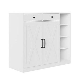 Shoe Storage Cabinet with 6 Adjustable Shelves and 2 Drawers Freestanding Entryway Cabinet
