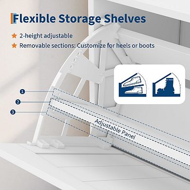 Shoe Cabinet with Mirror Flip Drawers and Side Cabinet Wooden Entryway Shoe Storage Organizer