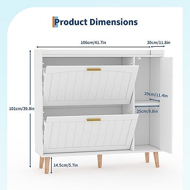 Shoe Cabinet with Mirror Flip Drawers and Side Cabinet Wooden Entryway Shoe Storage Organizer