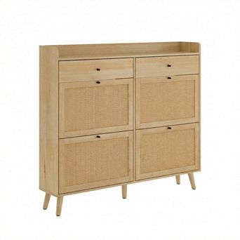 Shoe Cabinet with 4 Rattan Flip Drawers and 2 Storage Drawers Freestanding Hidden Shoe Organizer