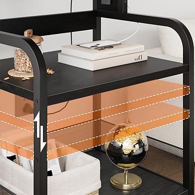 3-Tier Rolling Printer Stand with Power Outlets, Lockable Wheels & Adjustable Shelves, Home Office