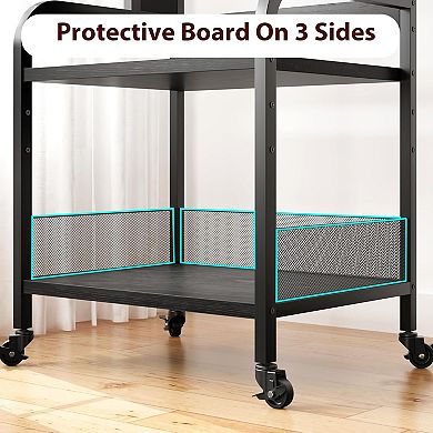 3-Tier Rolling Printer Stand with Power Outlets, Lockable Wheels & Adjustable Shelves, Home Office