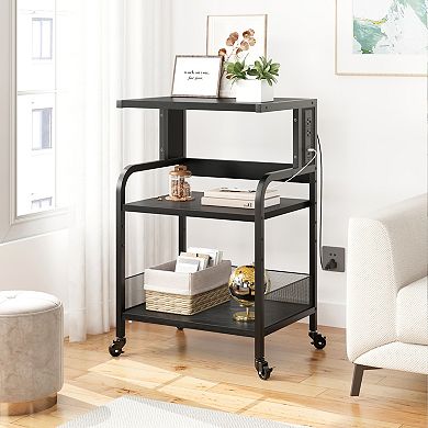 3-Tier Rolling Printer Stand with Power Outlets, Lockable Wheels & Adjustable Shelves, Home Office