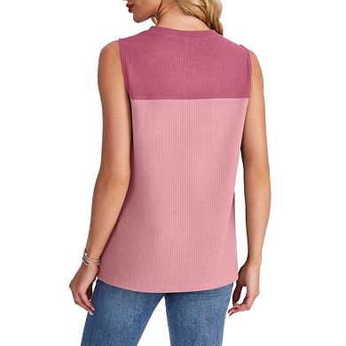 Women's Sleeveless Color Block Round Neck Top Casual Tunic Vest