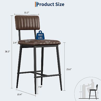 Bar Stools Set of 2, Upholstered PU Leather Stools with Backrest for Kitchen Island Home Bar