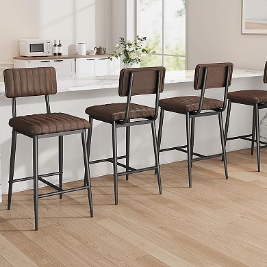 Bar Stools Set of 2, Upholstered PU Leather Stools with Backrest for Kitchen Island Home Bar
