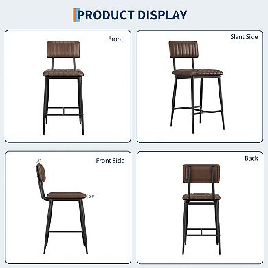 Bar Stools Set of 2, Upholstered PU Leather Stools with Backrest for Kitchen Island Home Bar