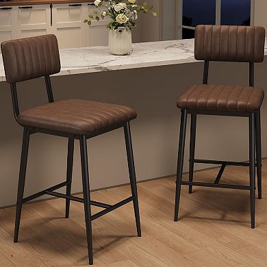 Bar Stools Set of 2, Upholstered PU Leather Stools with Backrest for Kitchen Island Home Bar