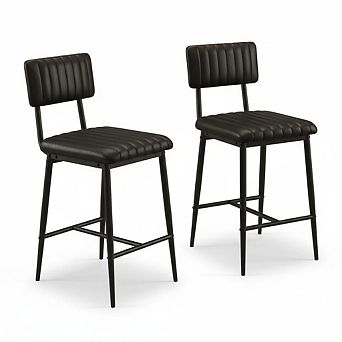 Bar Stools Set of 2, Upholstered PU Leather Stools with Backrest for Kitchen Island Home Bar