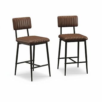 Bar Stools Set of 2, Upholstered PU Leather Stools with Backrest for Kitchen Island Home Bar