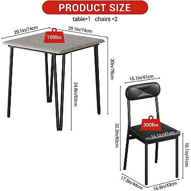 Dining Table Set for 2, Upholstered Chairs Kitchen Table for Small Spaces, Compact Kitchen Room Set