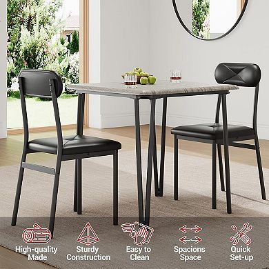 Dining Table Set for 2, Upholstered Chairs Kitchen Table for Small Spaces, Compact Kitchen Room Set