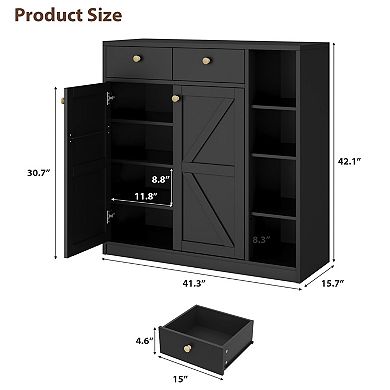 Shoe Cabinet with Barn Doors and Drawers 42-in Tall Storage Cabinet with Adjustable Shelves