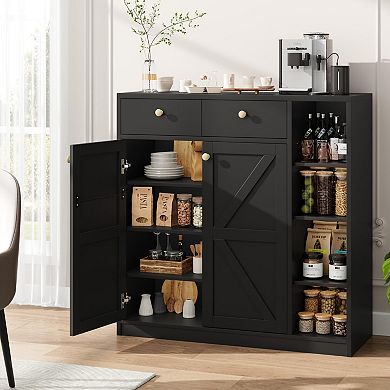 Shoe Cabinet with Barn Doors and Drawers 42-in Tall Storage Cabinet with Adjustable Shelves