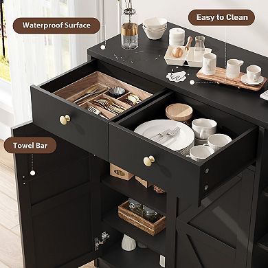 Shoe Cabinet with Barn Doors and Drawers 42-in Tall Storage Cabinet with Adjustable Shelves