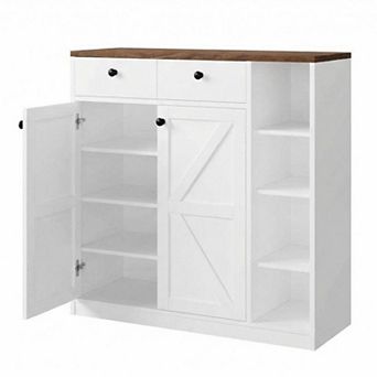 Shoe Cabinet with Barn Doors and Drawers 42 in Tall Storage Cabinet with Adjustable Shelves