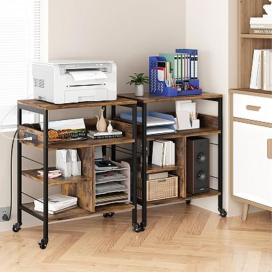 4-Tier Rolling Printer Stand with Power Outlets, Lockable Wheels & Storage, Home Office Cart