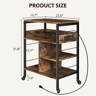 4-Tier Rolling Printer Stand with Power Outlets, Lockable Wheels & Storage, Home Office Cart