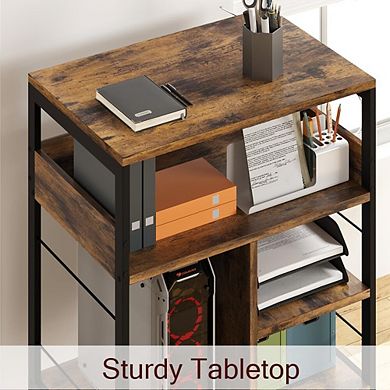 4-Tier Rolling Printer Stand with Power Outlets, Lockable Wheels & Storage, Home Office Cart