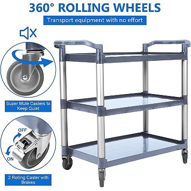 3-Shelf Heavy Duty Utility Cart - 500lbs Capacity, Lockable Wheels, Ergonomic Handle