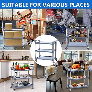 3-Shelf Heavy Duty Utility Cart - 500lbs Capacity, Lockable Wheels, Ergonomic Handle