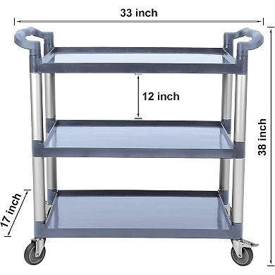 3-Shelf Heavy Duty Utility Cart - 500lbs Capacity, Lockable Wheels, Ergonomic Handle