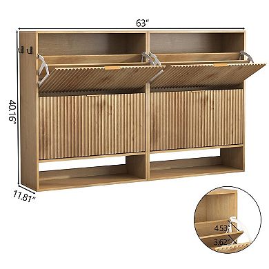 2 Pack Fluted Shoe Storage Cabinet Slim Hidden Shoe Rack Cabinet with 2 Flip Drawers and Open Shelf