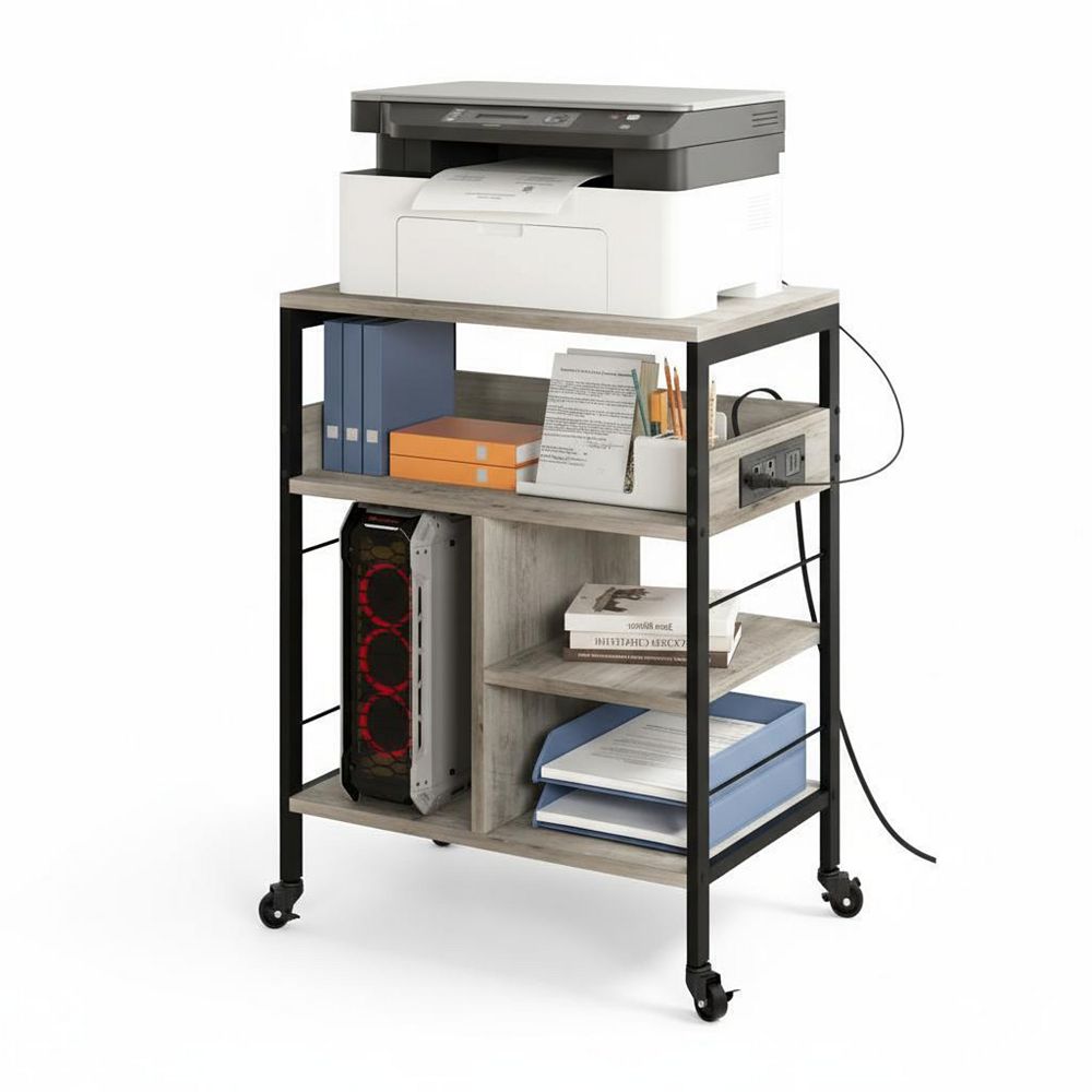 4-Tier Rolling Printer Stand with Power Outlets, Lockable Wheels ...