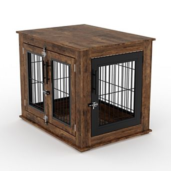 31 Inch Farmhouse Dog Crate Furniture with Double Doors, Heavy Duty Wooden Dog Kennel End Table