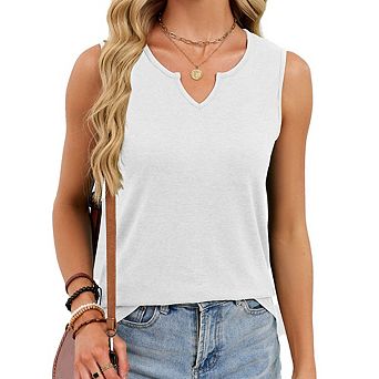 Tank Top Women Summer Casual Spring V Neck Sleeveless Tee Shirt Basic Trendy Beach Vacation Outfits
