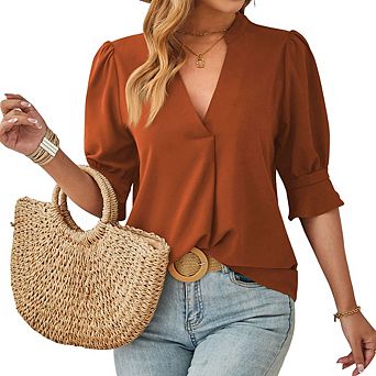 Summer Simple Shirts for Women V Neck Ruffle Short Sleeve Casual Shirt Tops