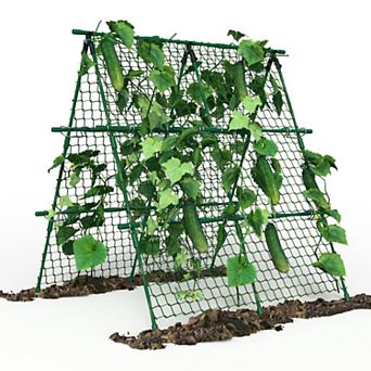 Cucumber Trellis, 4ft x 4ft Green Metal A-Frame Garden Trellis for Climbing Plants