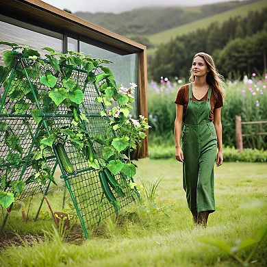 Cucumber Trellis, 4ft x 4ft Green Metal A-Frame Garden Trellis for Climbing Plants